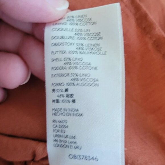 Maeve Rust Linen Blend Twist Front / Tie Back Minidress S - Picture 13 of 14